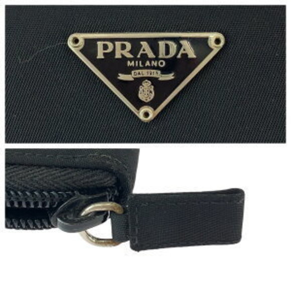 PRADA Tessuto Saffiano Triangle Black Nylon Leather Long Wallet - Picture 6 of 9